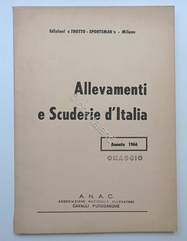 Ippica - Allevamenti e Scuderie d'Italia - Annata 1966 Trotto …