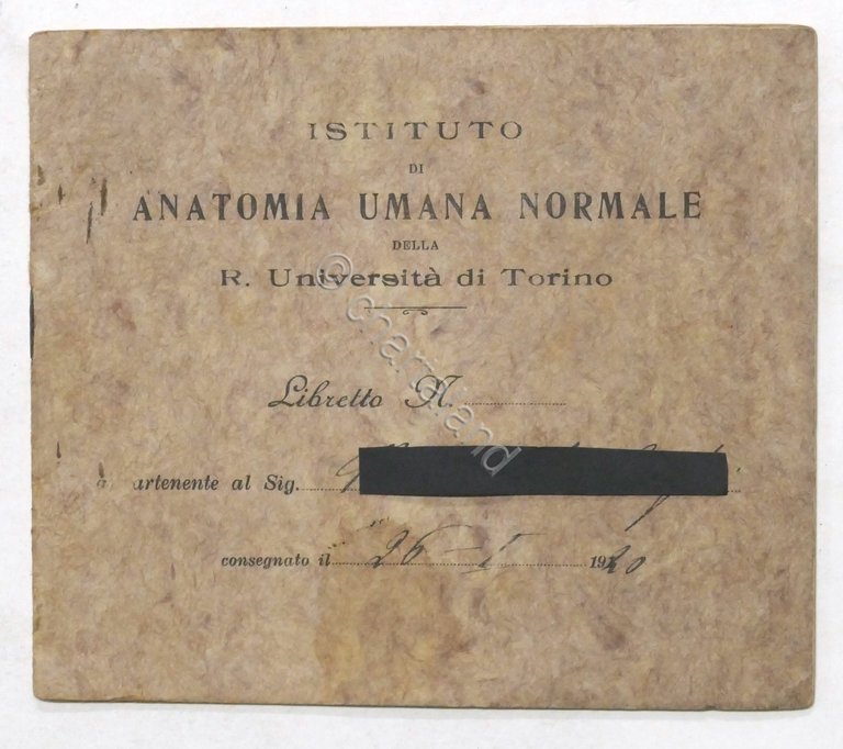 Istituto Anatomia Umana - Torino - Libretto preparazioni sul cadavere - 1920