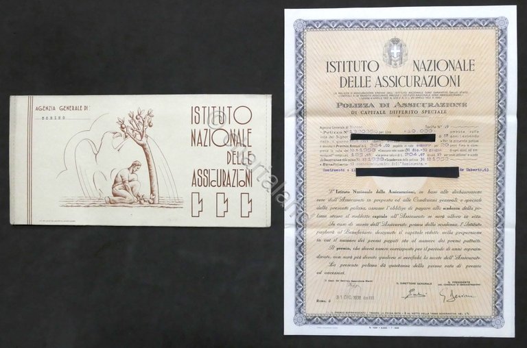 Istituto Nazionale Assicurazioni - Polizza di Capitale Differito Speciale 1938