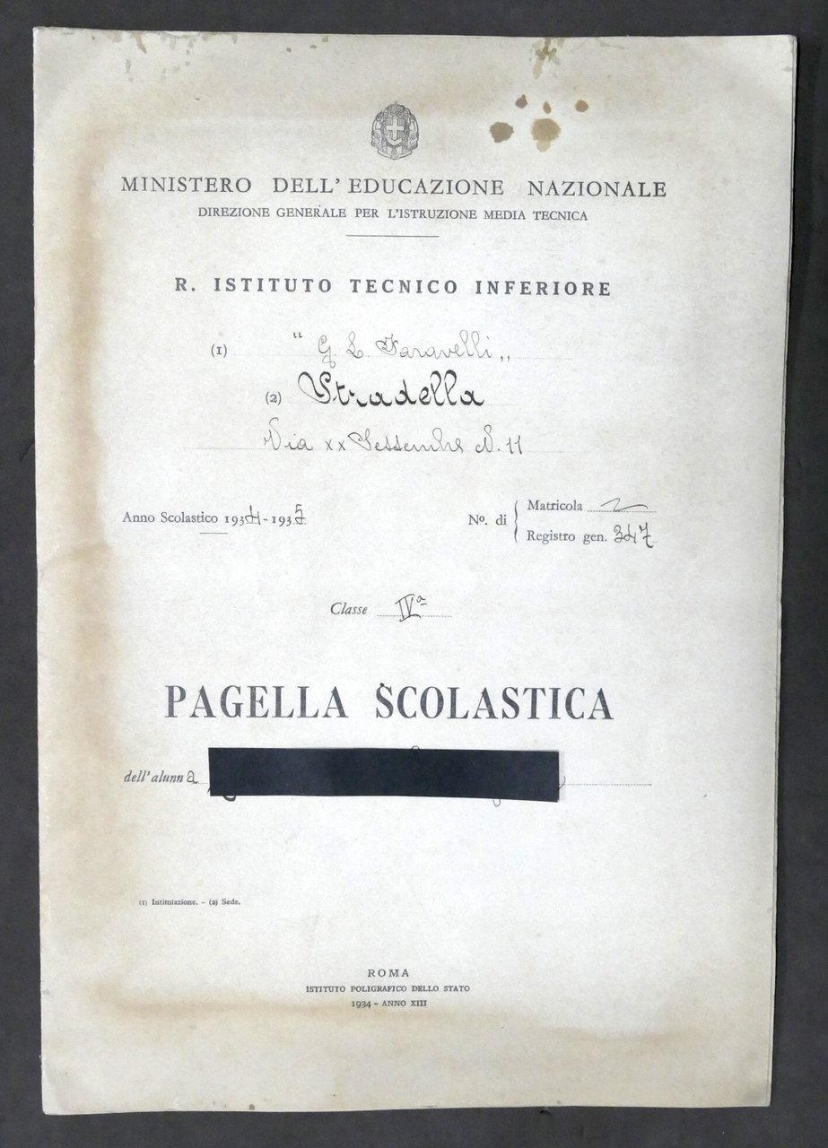 Istituto Tecnico Faravelli di Stradella - Pagella scolastica classe IV …