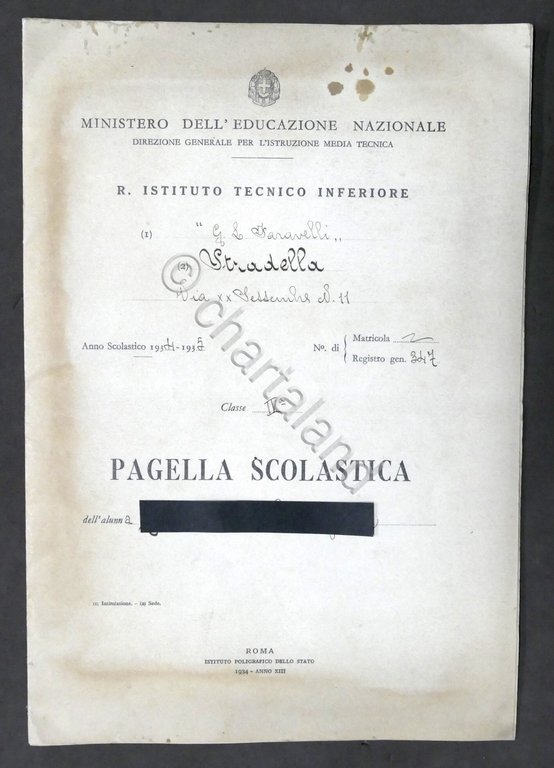 Istituto Tecnico Faravelli di Stradella - Pagella scolastica classe IV …