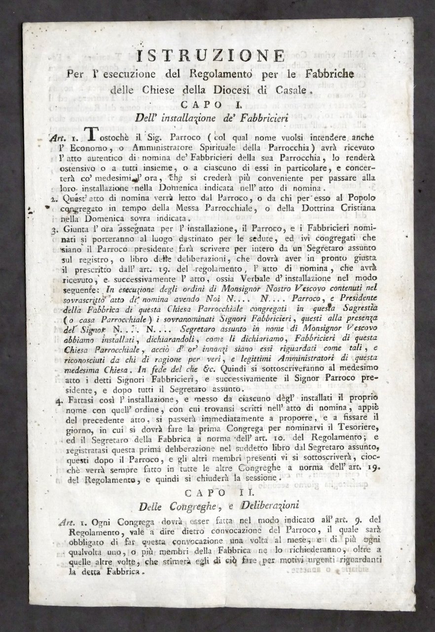 Istruzione per esecuzione Regolamento Fabbriche Chiese Diocesi di Casale - …