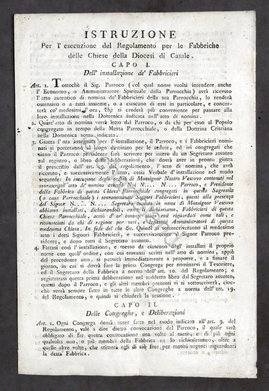 Istruzione per esecuzione Regolamento Fabbriche Chiese Diocesi di Casale - …
