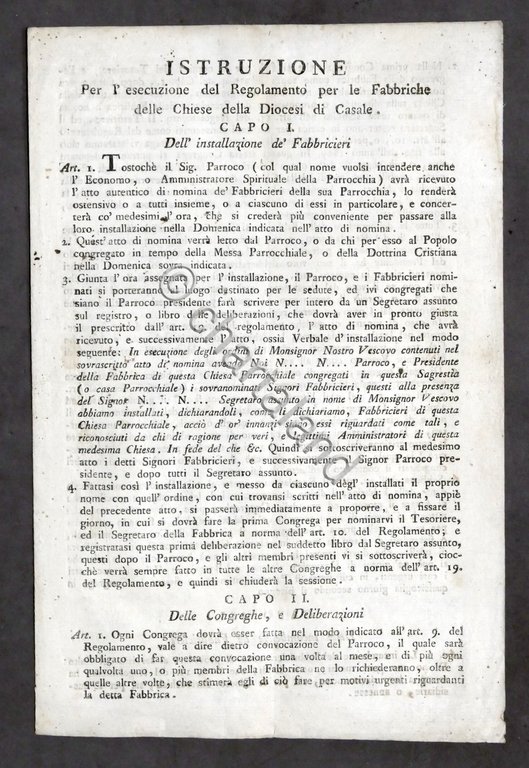 Istruzione per esecuzione Regolamento Fabbriche Chiese Diocesi di Casale - …