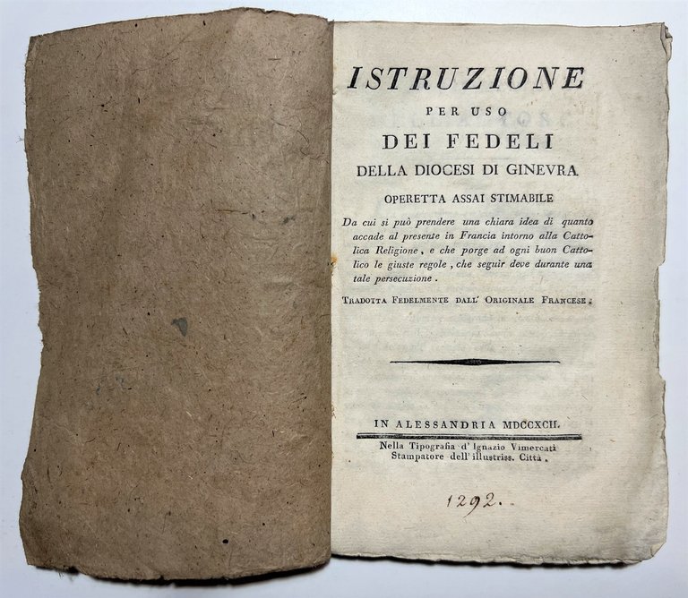 Istruzione per uso dei fedeli della Diocesi di Ginevra - ed. 1792 RARITA'