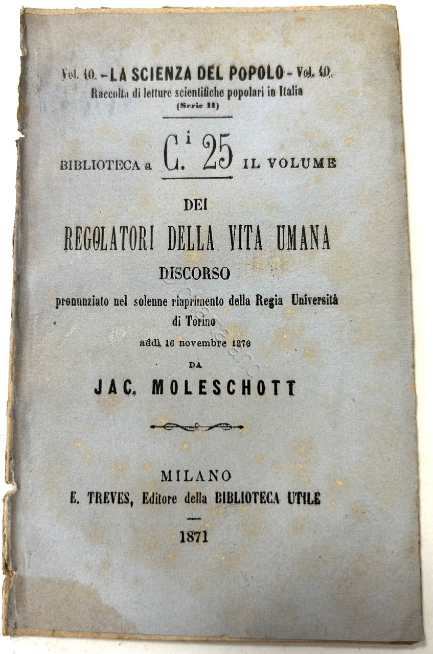 J. Moleschott - Regolatori vita umana - ed. 1871 Scienza … | Immagine principale