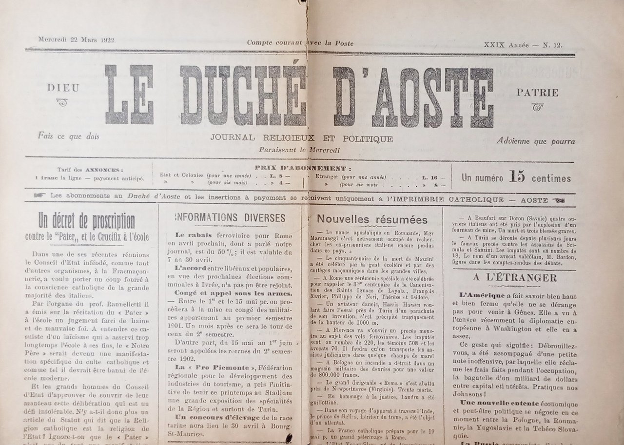 Journal Religieux et Politique - Le Duchè d'Aoste N. 12 …