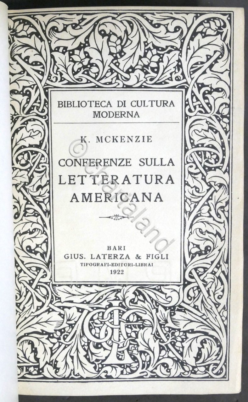 Kenneth McKenzie - Conferenze sulla letteratura americana - ed. 1922 …