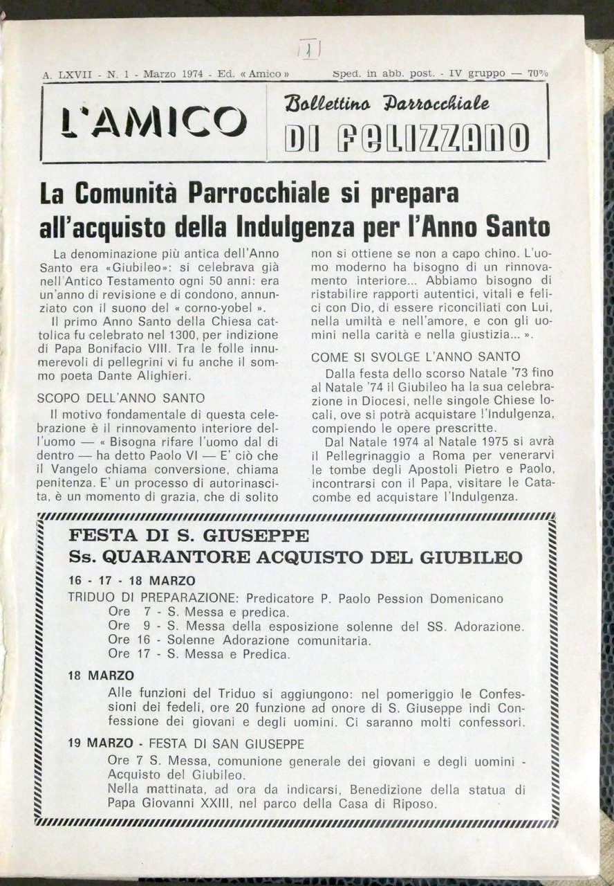 L'Amico - Bollettino Parrocchiale di Felizzano - Raccolta Anni 1974 … | Immagine principale