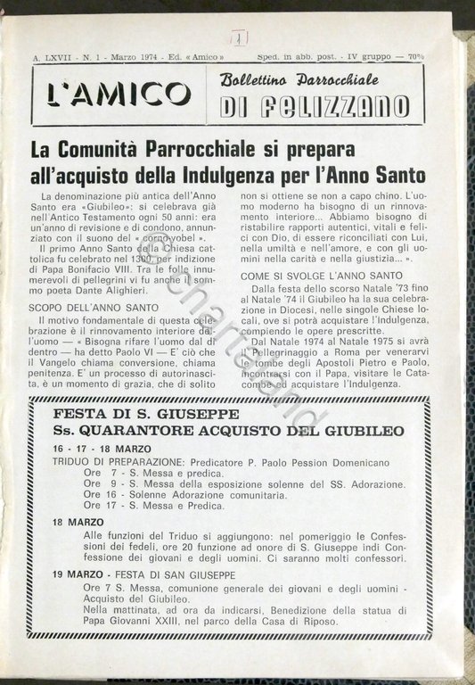 L'Amico - Bollettino Parrocchiale di Felizzano - Raccolta Anni 1974 … | Immagine Gallery 3