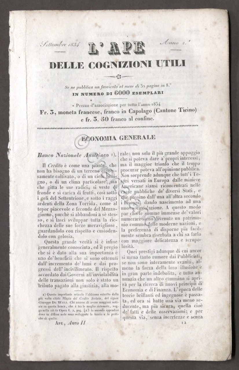 L'Ape delle cognizioni utili - scelta notizie invenzioni scoperte Settembre …