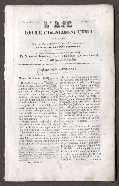 L'Ape delle cognizioni utili - scelta notizie invenzioni scoperte Settembre …
