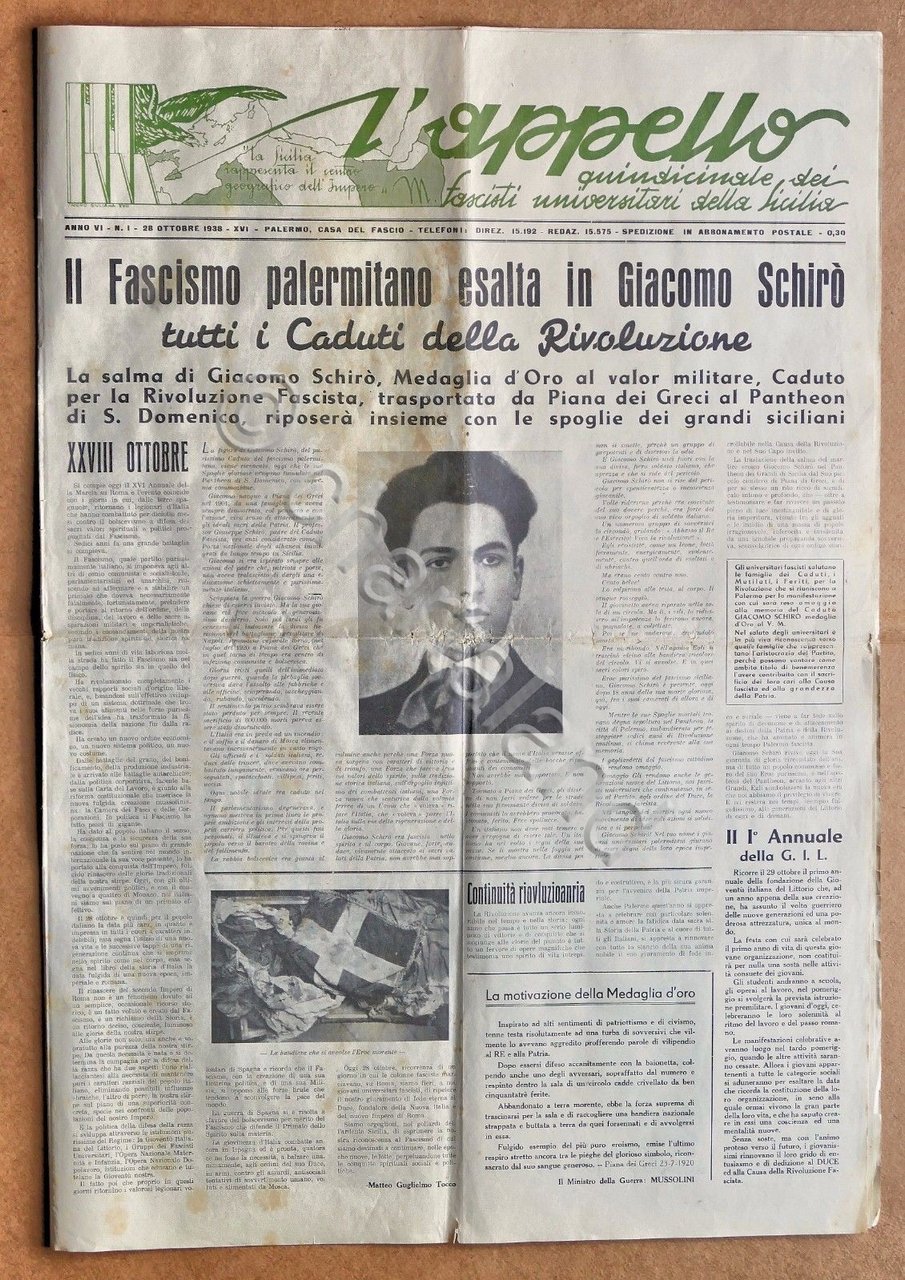L'Appello - quindicinale dei fascisti universitari della Sicilia 28 ottobre …