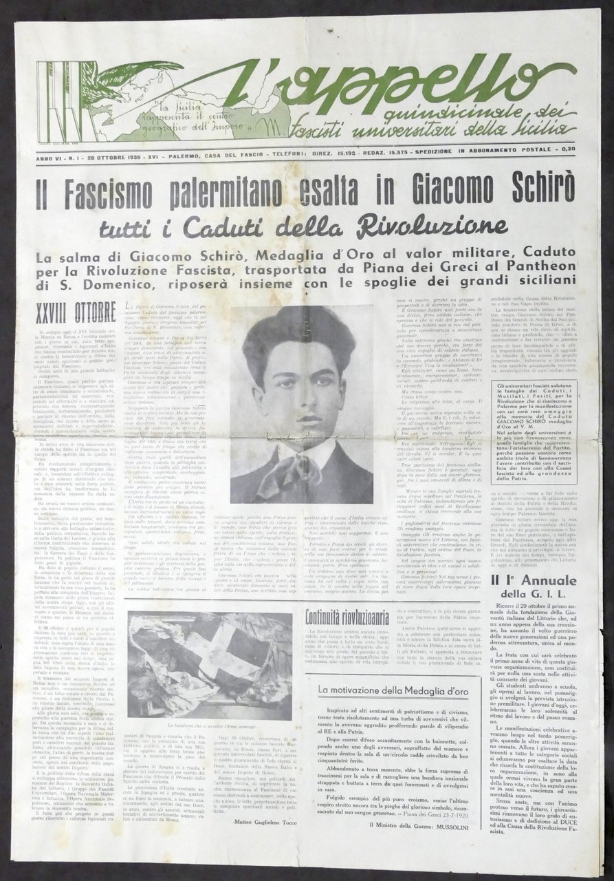 L'Appello - Quindicinale fascisti universitari Sicilia - Anno VI - …