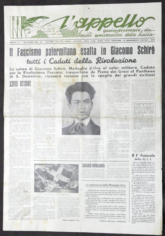 L'Appello - Quindicinale fascisti universitari Sicilia - Anno VI - N. 1 - 1938