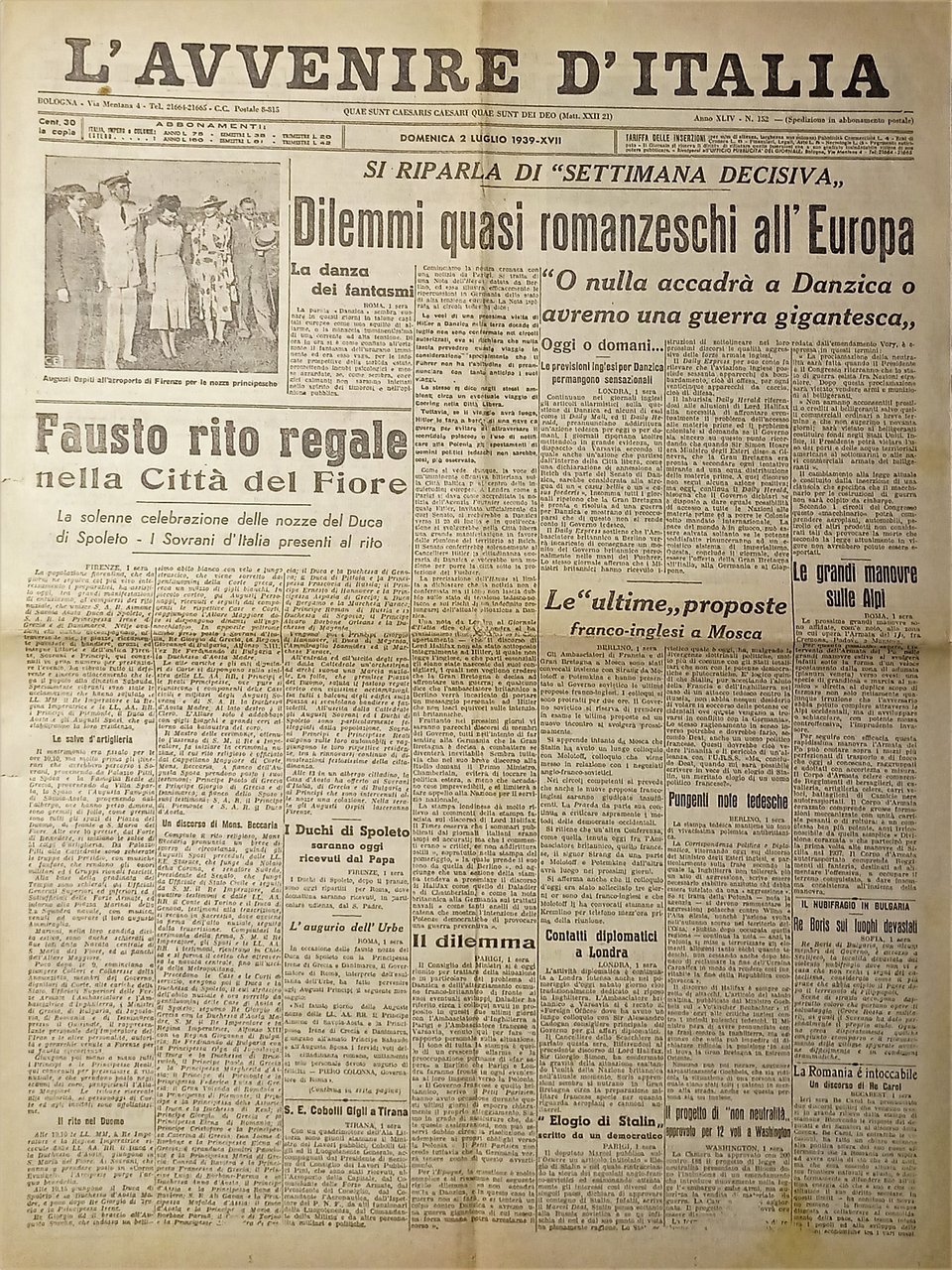 L'Avvenire d'Italia N. 152 - Fausto rito regale nella Città …