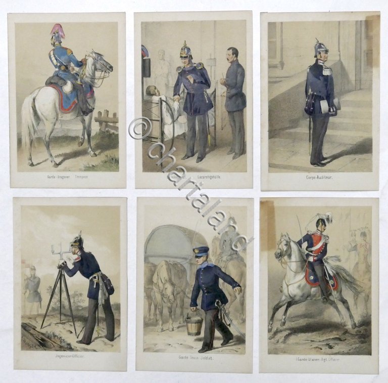 L. Burger Lotto 6 stampe Uniformi Prussia #1 - Preussische …