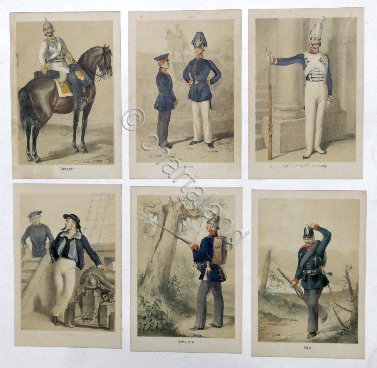 L. Burger Lotto 6 stampe Uniformi Prussia #7 - Preussische …