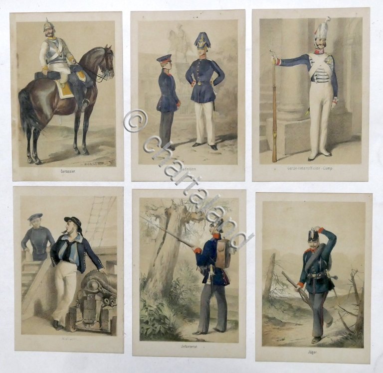 L. Burger Lotto 6 stampe Uniformi Prussia #7 - Preussische …