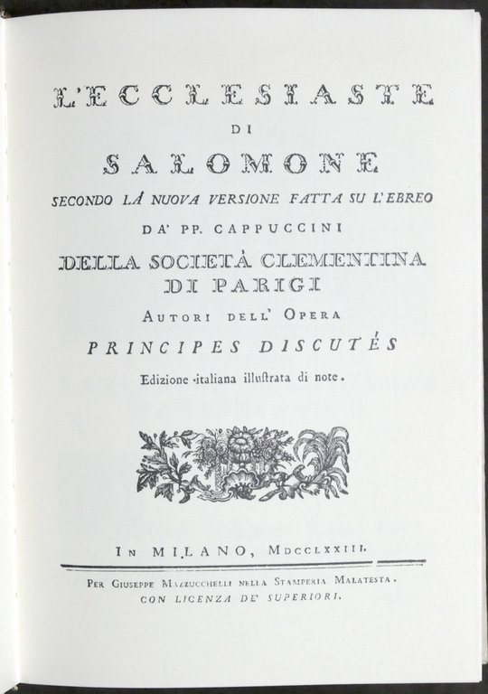 L'Ecclesiaste di Salomone (1773) - Anastatica 1988