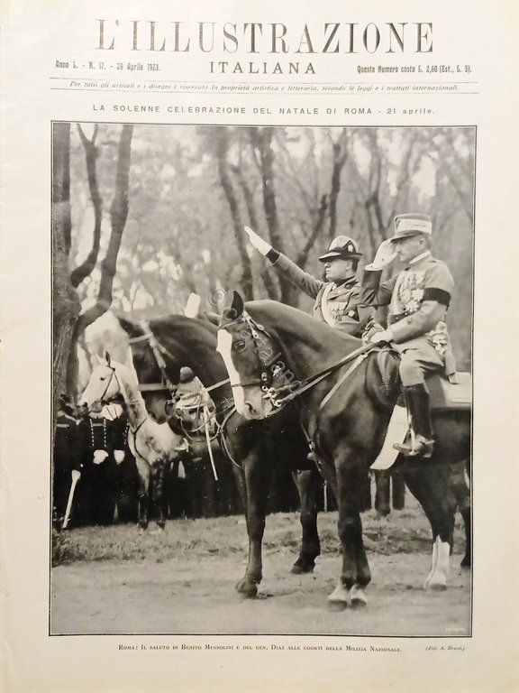 L'illustrazione Italiana - Benito Mussolini e Generale Diaz a Roma N. 17 - 1923