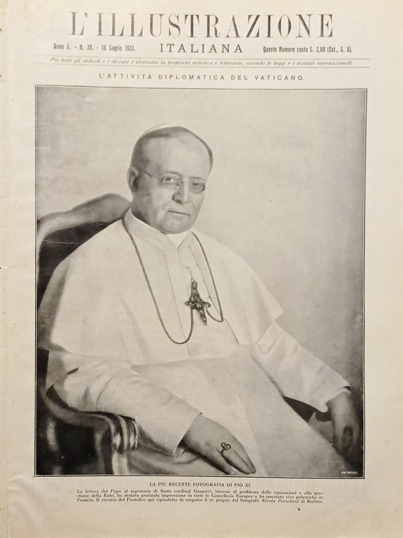L'illustrazione Italiana - La più recente fotografia di Pio XI - N. 28 - 1923