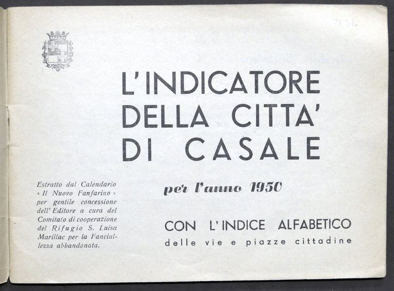 L'indicatore della città di Casale per l'anno 1950 - indice …