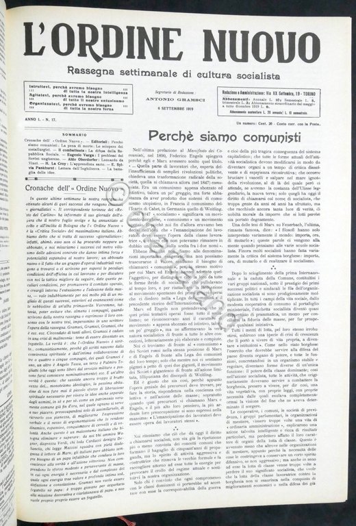 L'Ordine Nuovo rassegna di cultura socialista / operaia 1919-1925 Ristampa …