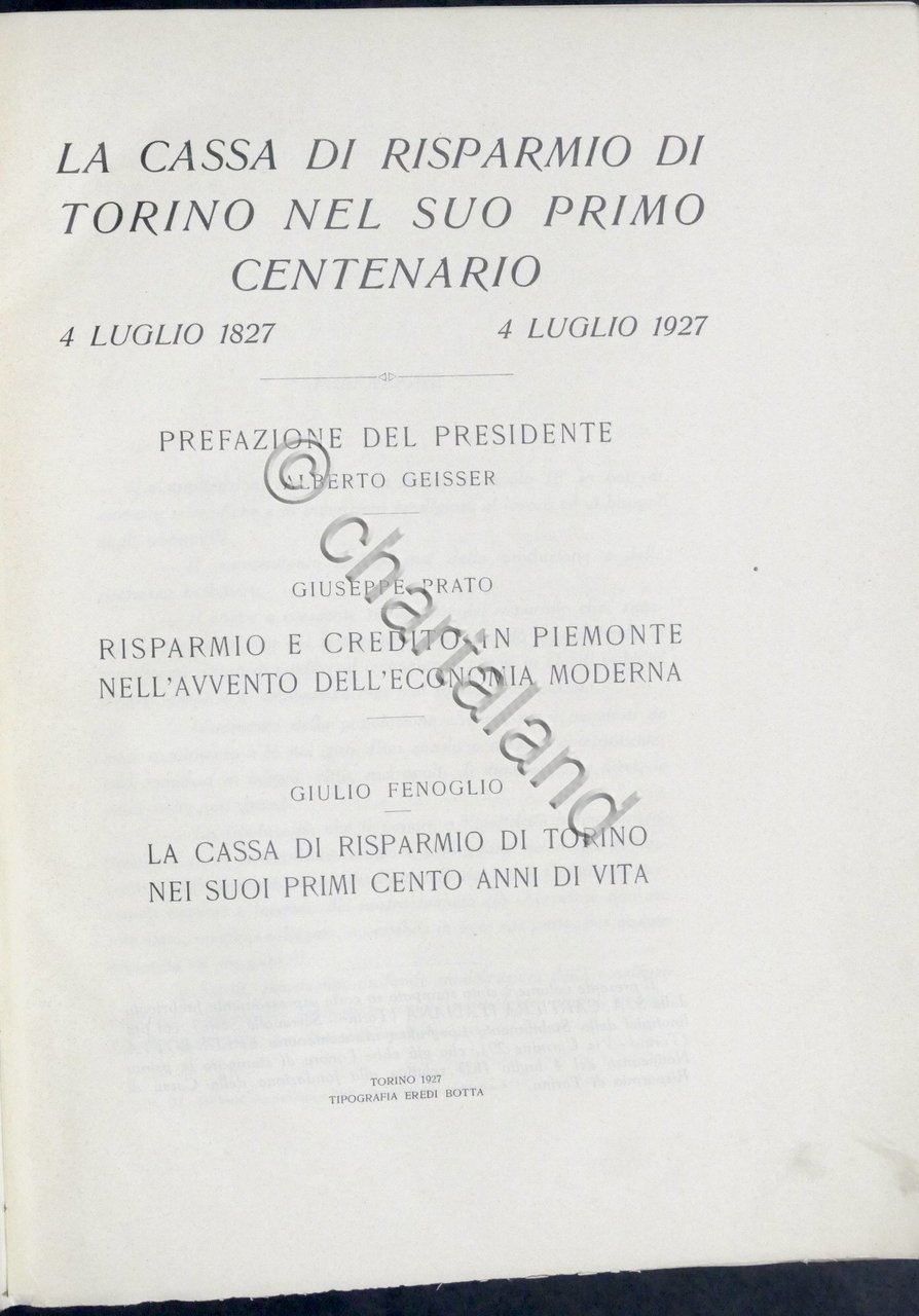 La Cassa di Risparmio di Torino nel suo primo centenrio …