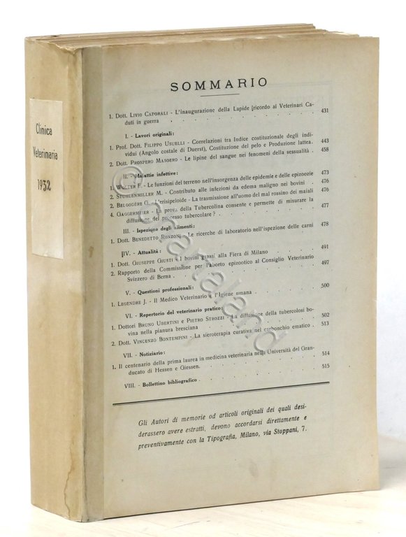 La Clinica Veterinaria - Rassegna di Polizia Sanitaria e di …