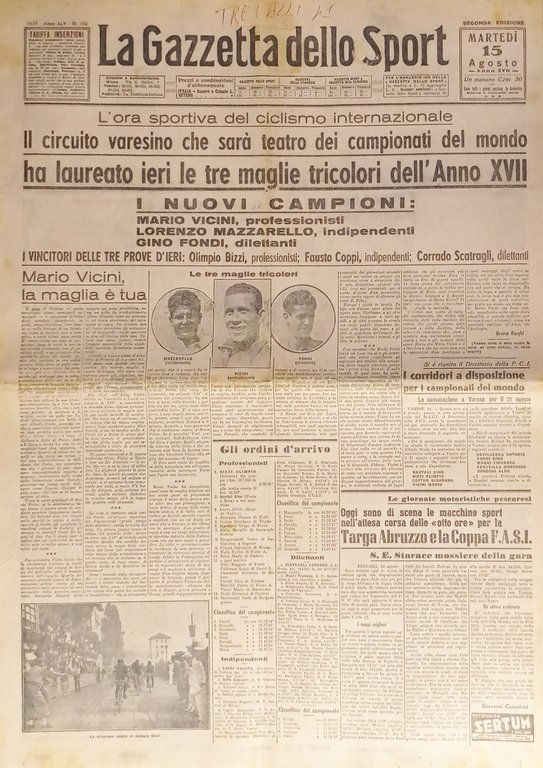 La Gazzetta dello Sport N.193 - 1939 Maglie tricolori Mazzarello, … | Immagine Gallery 1