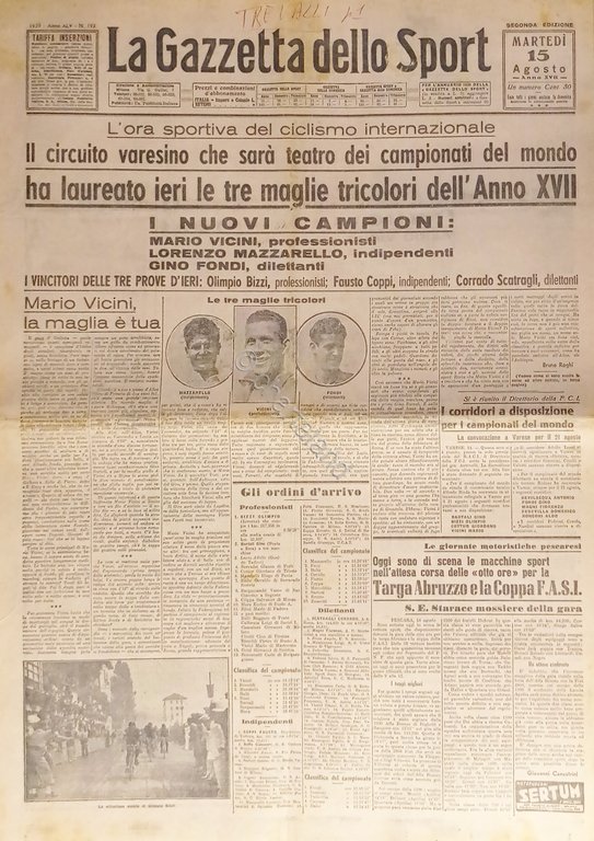 La Gazzetta dello Sport N.193 - 1939 Maglie tricolori Mazzarello, … | Immagine Gallery 2