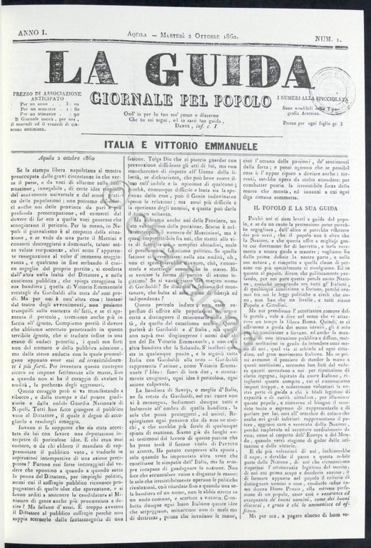 La Guida Giornale pel Popolo Italia e Vittorio Emanuele 1860-1862 …