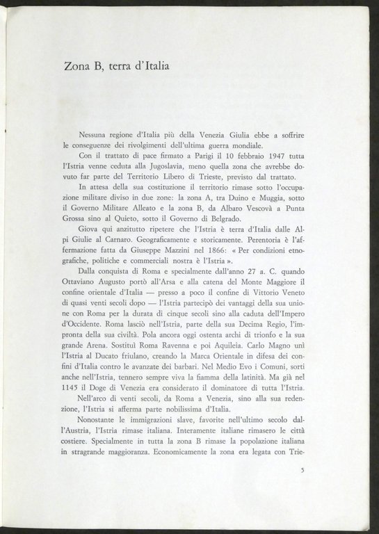 La sovranità dell'Italia sulla Zona B (Istria) - 1964