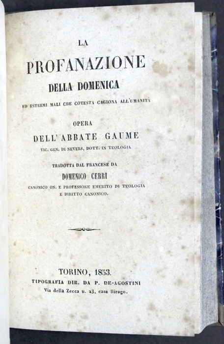 La verità della religione 1852 - La profanazione della domenica …