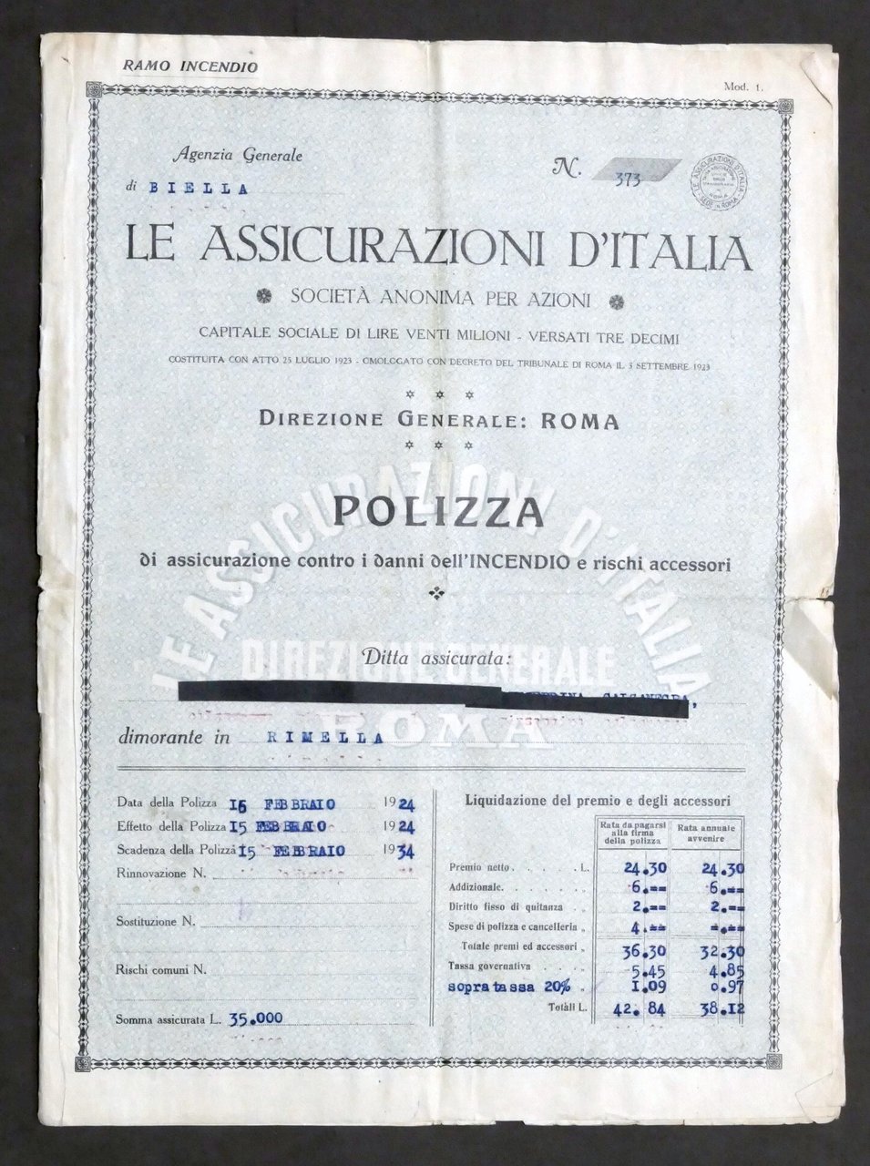 Le Assicurazioni d'Italia - Polizza contro i danni dall'incendio - …