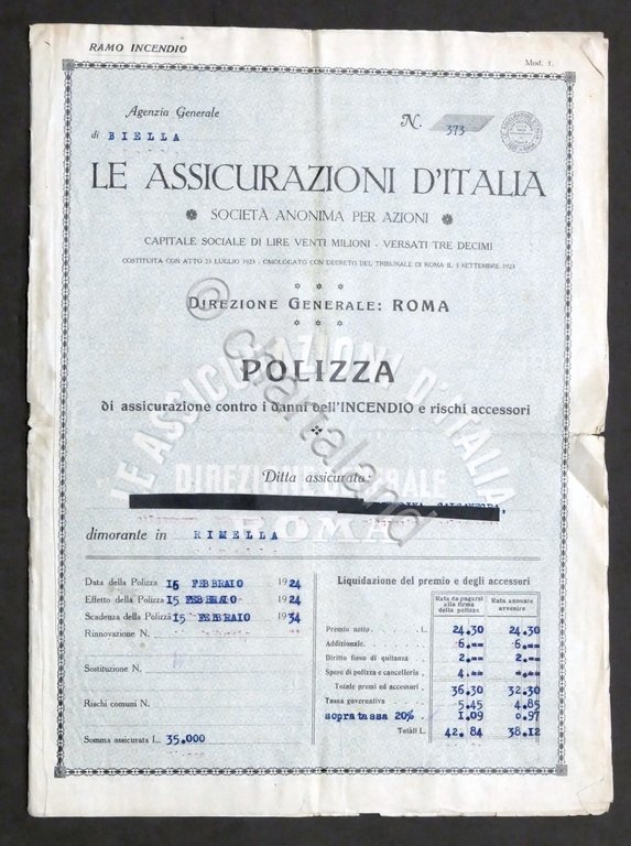 Le Assicurazioni d'Italia - Polizza contro i danni dall'incendio - …