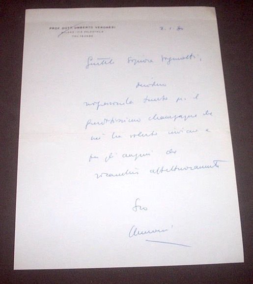 Lettera Autografo medico oncologo Umberto Veronesi 1980 | Immagine principale