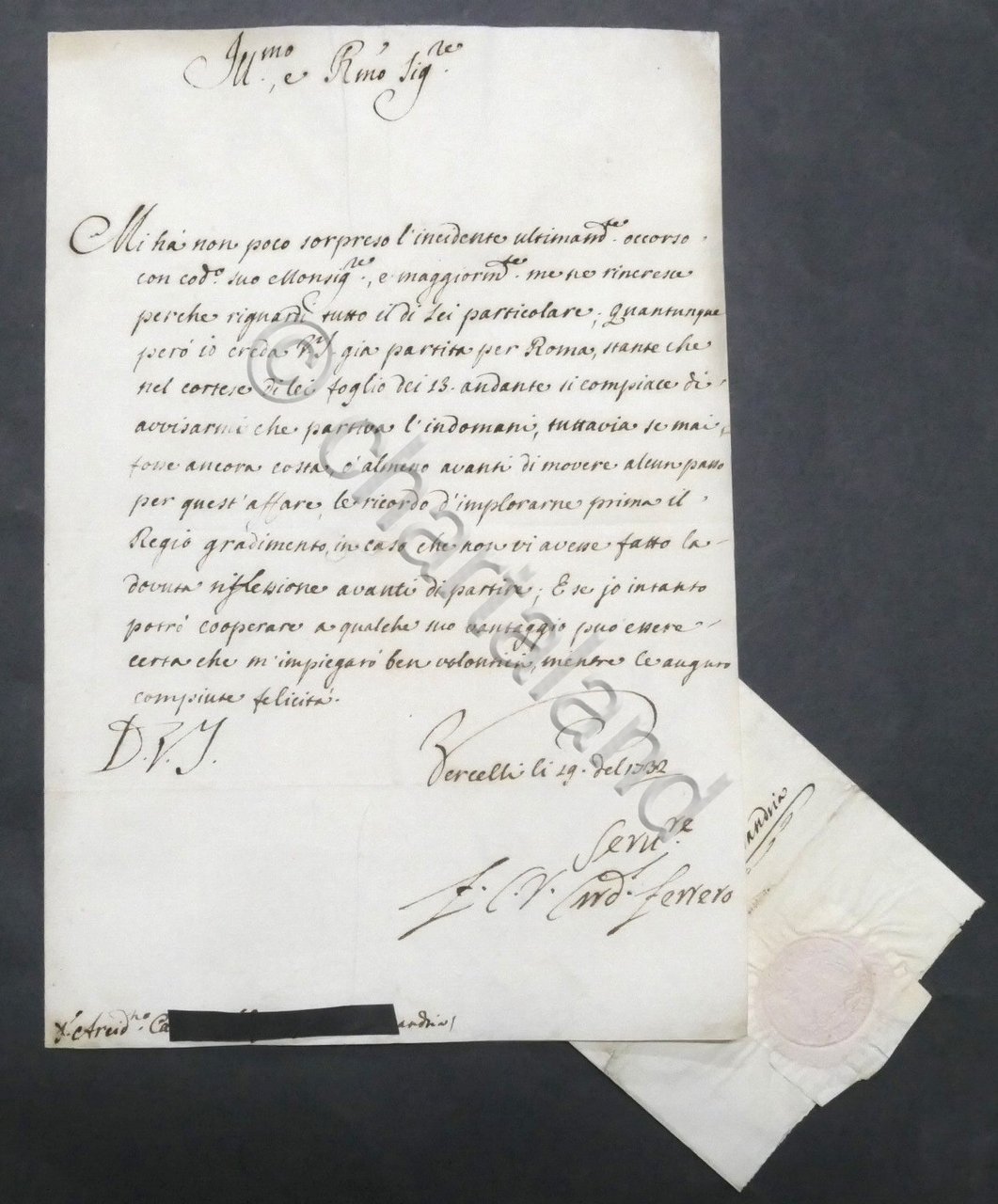 Lettera con autografo del Cardinale Carlo Vincenzo Ferrero - 1732