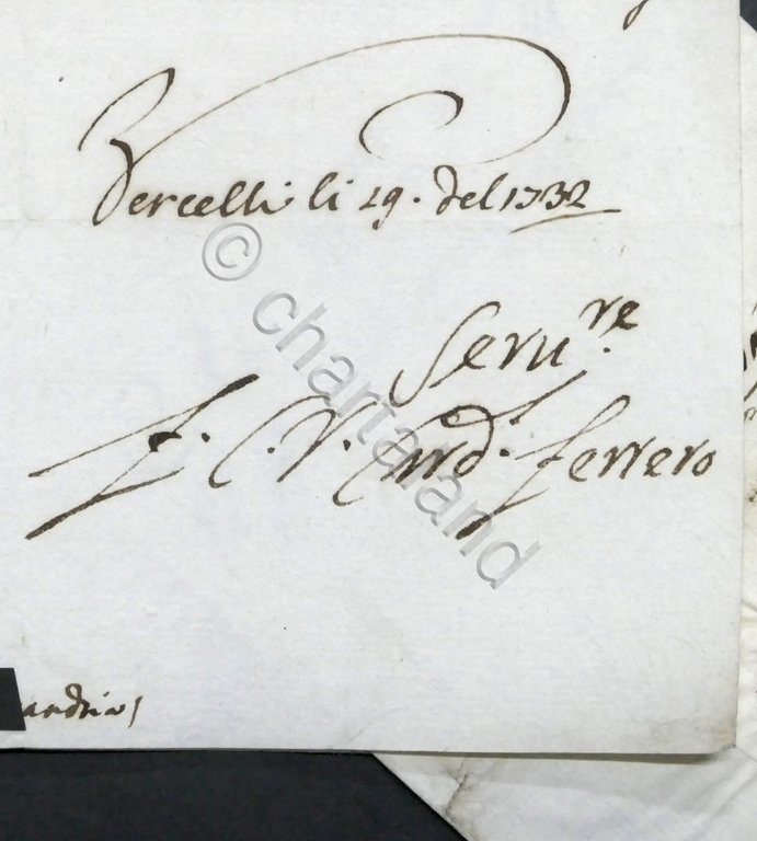 Lettera con autografo del Cardinale Carlo Vincenzo Ferrero - 1732