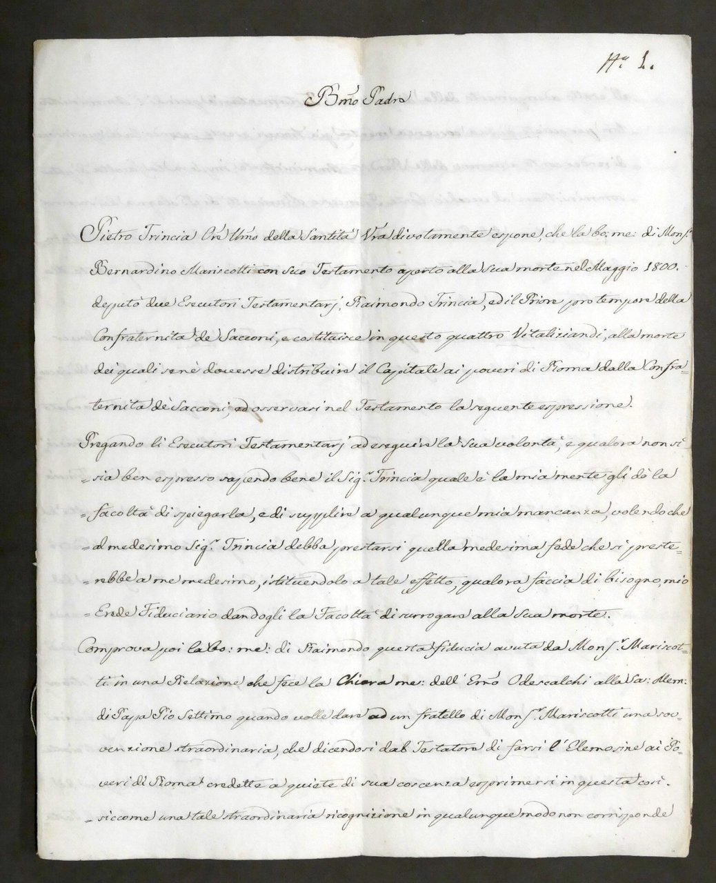 Lettera con autografo del Cardinale Castruccio Castracane - 1842