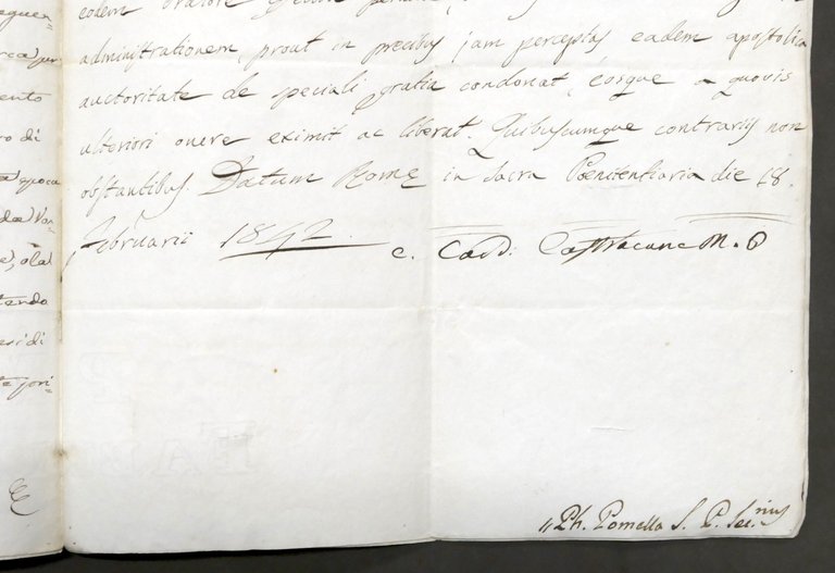 Lettera con autografo del Cardinale Castruccio Castracane - 1842