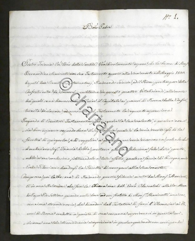 Lettera con autografo del Cardinale Castruccio Castracane - 1842