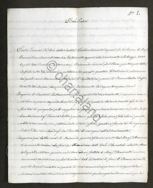 Lettera con autografo del Cardinale Castruccio Castracane - 1842