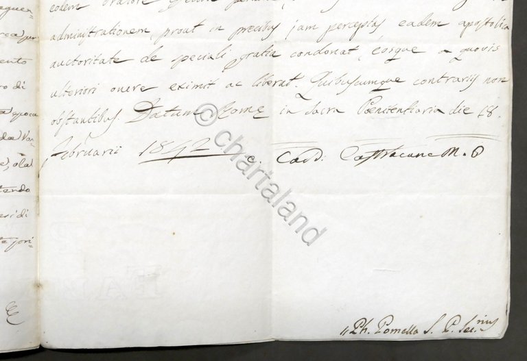 Lettera con autografo del Cardinale Castruccio Castracane - 1842