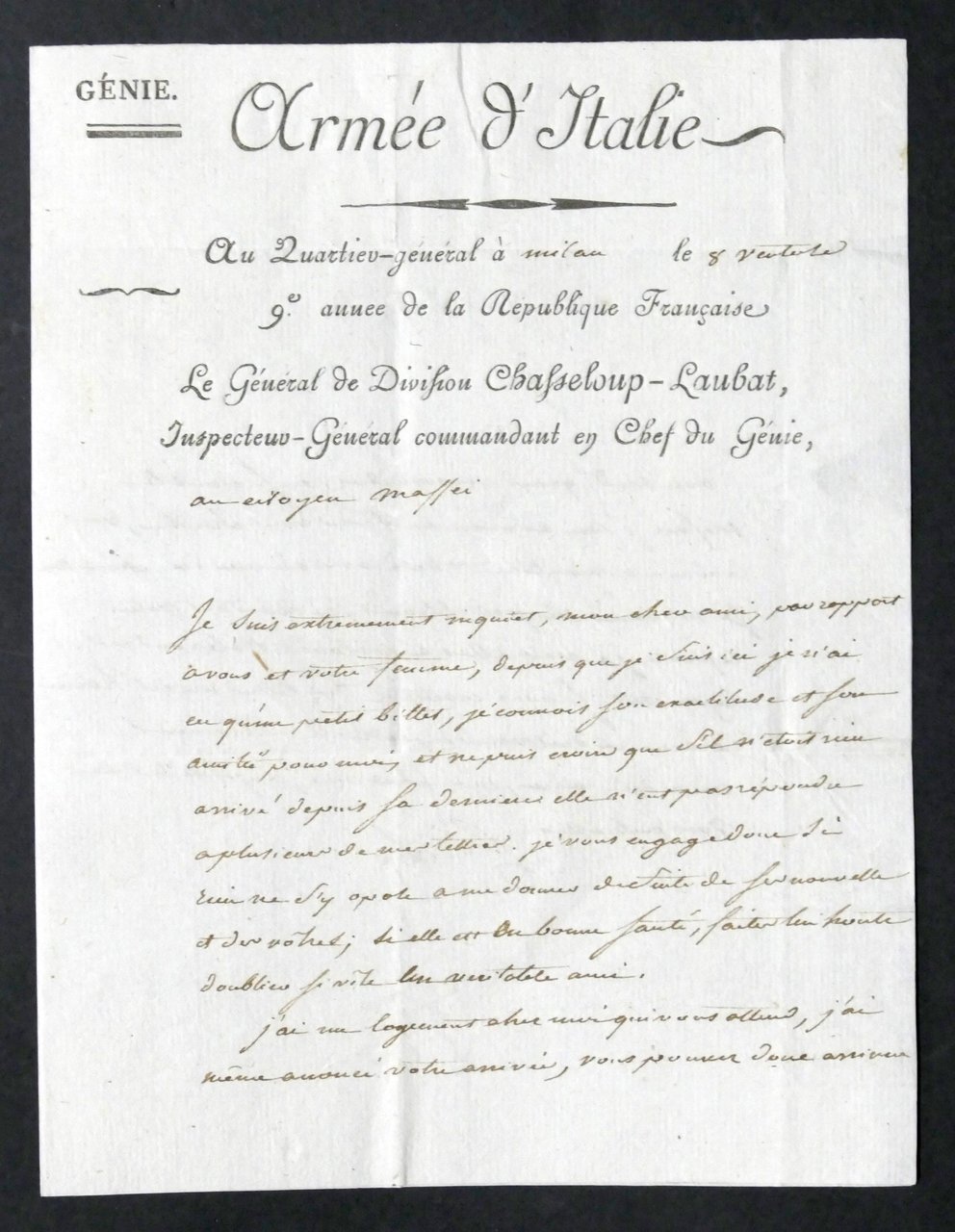 Lettera con autografo del generale francese François de Chasseloup-Laubat 1801