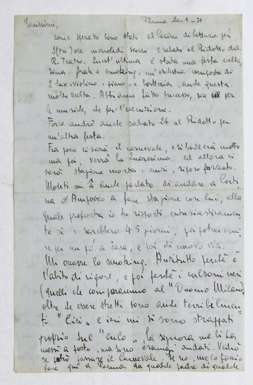 Lettera con autografo del pianista Ruggero Maghini - Gennaio 1931