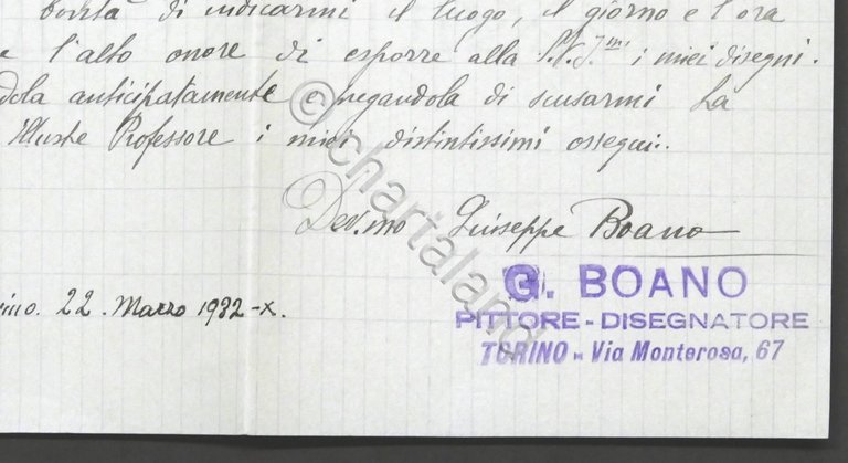 Lettera con autografo del pittore e disegnatore Giuseppe Boano - … | Immagine Gallery 2