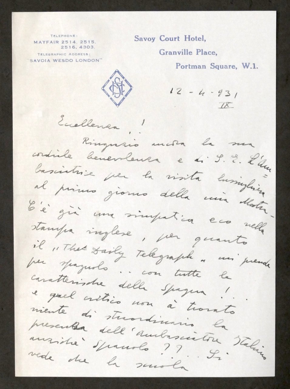 Lettera con autografo del pittore Michele Cascella - Aprile 1931