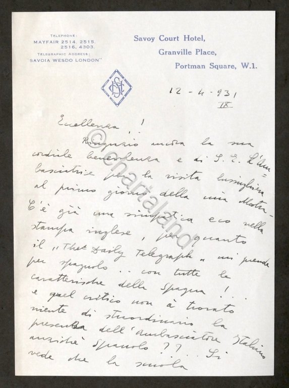 Lettera con autografo del pittore Michele Cascella - Aprile 1931